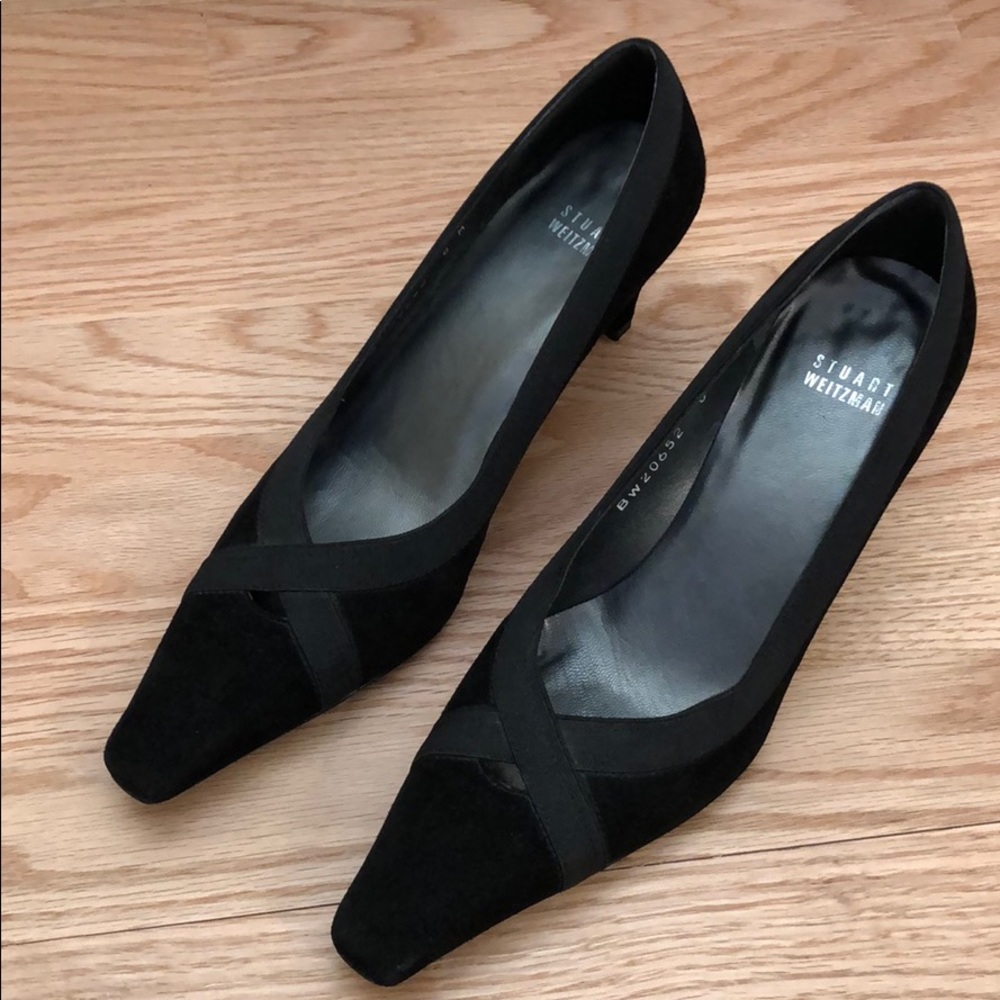 Stuart Weitzman black suede and ribbon pump